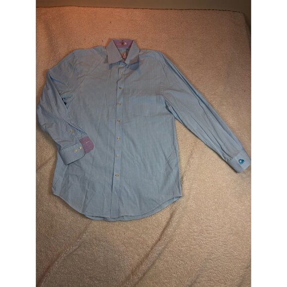 Peter Millar Mens Blue Checkered Dress Shirt Size M - Picture 2 of 16